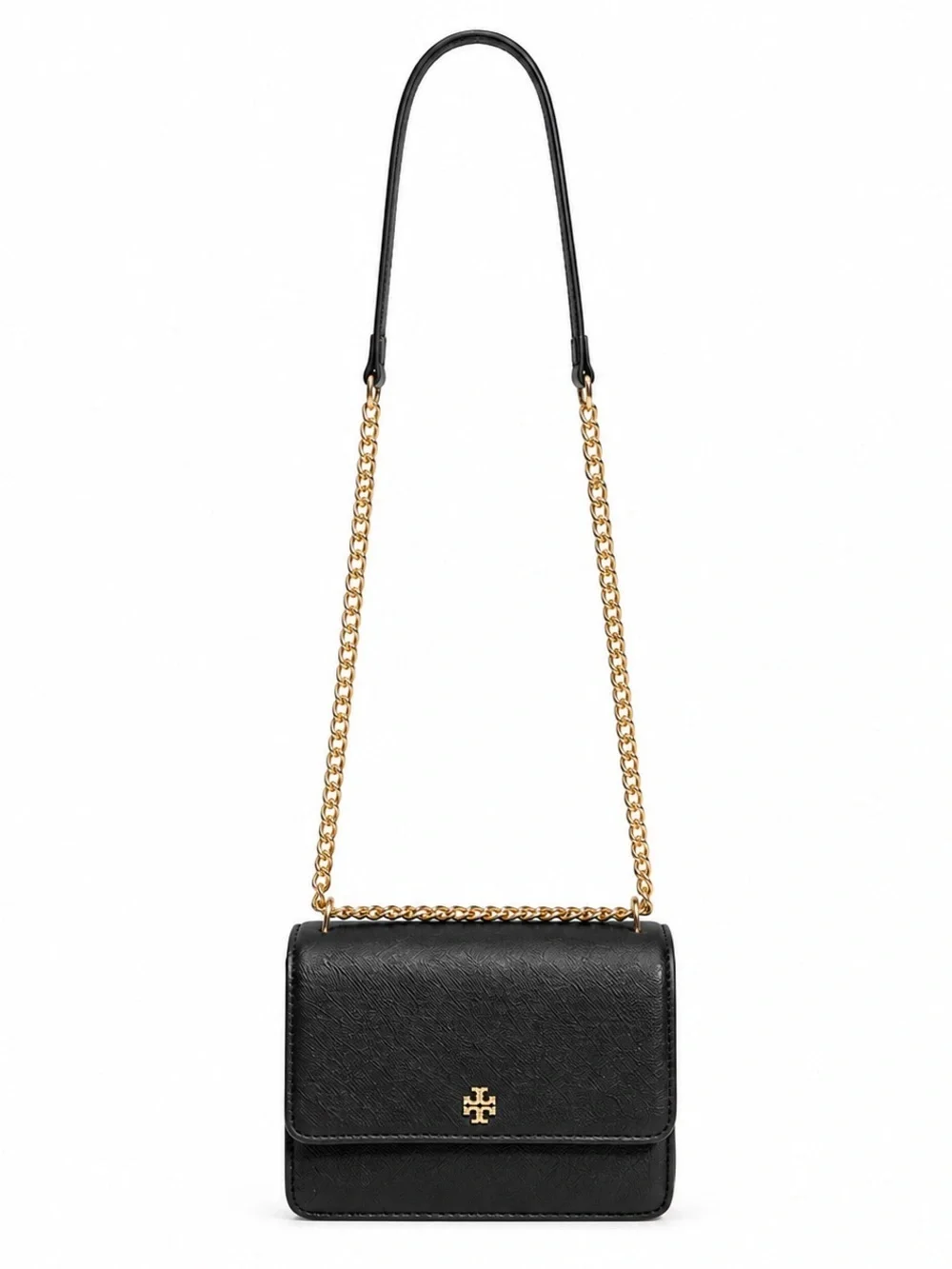 Tory Burch Black Saffiano Leather Chain Crossbody with Gold Hardware